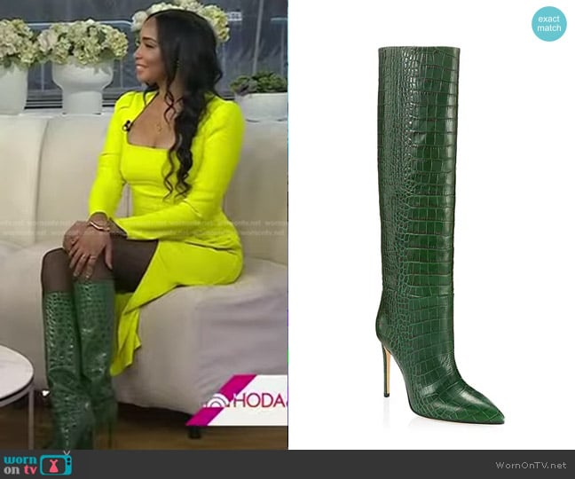 Paris Texas Knee-High Croc-Embossed Leather Boots worn by Safiya Sinclair on Today