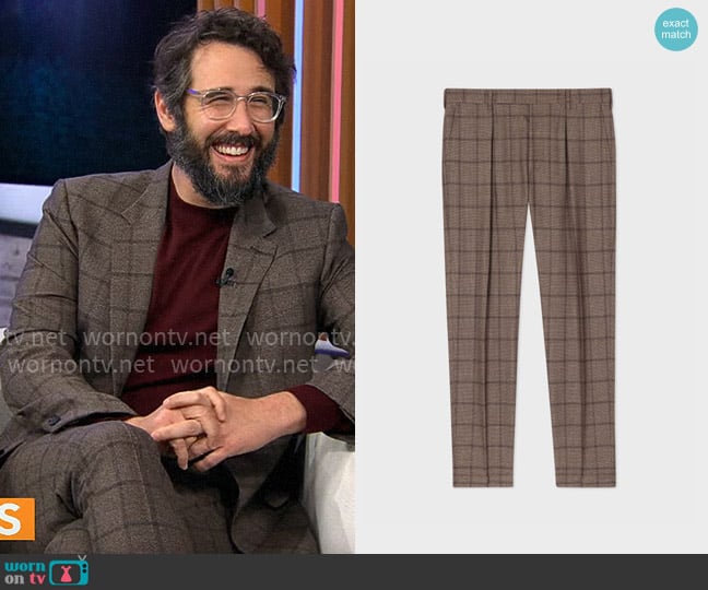 Paul Smith Check Single Pleat Pants worn by Josh Groban on CBS Mornings