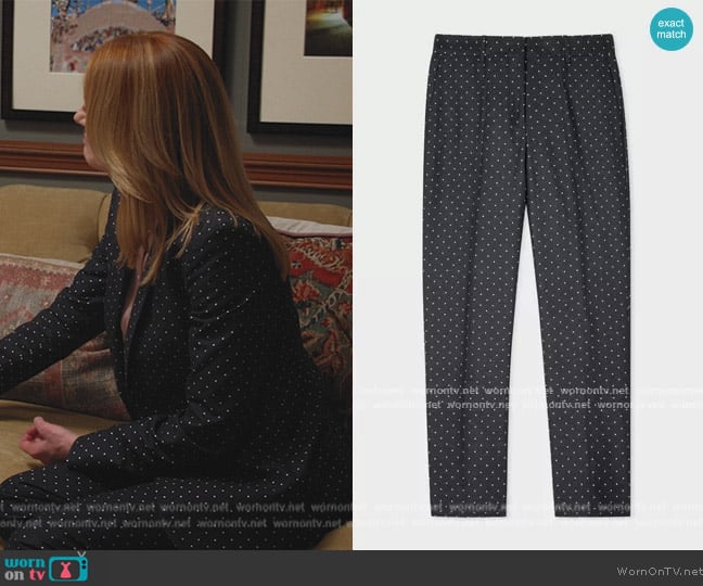 Paul Smith Slim-Fit Black Polka Dot Cotton-Stretch Pants worn by Lisa Benner (Marg Helgenberger) on All Rise