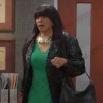 Paulina’s green dress and black mesh coat on Days of our Lives