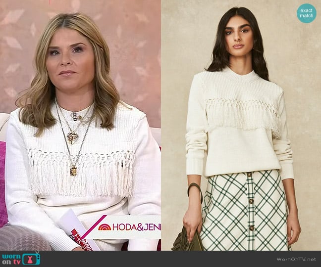 Pearl by Lela Rose Fringe Detail Sweater worn by Jenna Bush Hager on Today