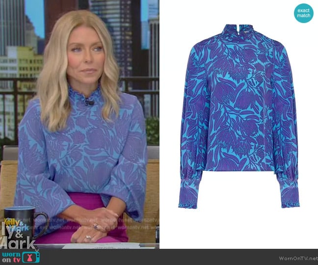 WornOnTV: Kelly’s blue floral print blouse and skirt on Live with Kelly ...