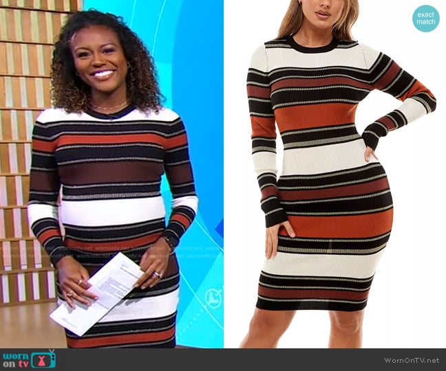 Planet Gold Metallic Striped Sweater Dress worn by Janai Norman on Good Morning America