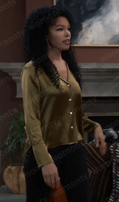 Portia’s gold button down blouse on General Hospital