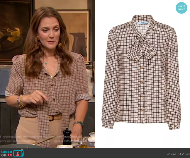 Prada Jacquard Crepe De Chine Shirt worn by Drew Barrymore on The Drew Barrymore Show