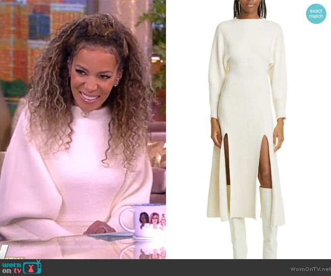 Proenza Schouler Long Sleeve Double Slit Wool Blend Bouclé Sweater Dress worn by Sunny Hostin on The View