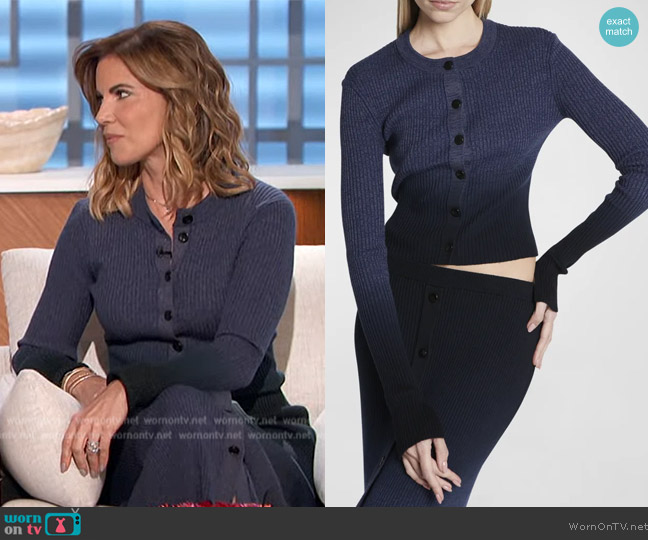 Proenza Schouler White Label Ribbed Crewneck Cardigan worn by Natalie Morales on The Talk