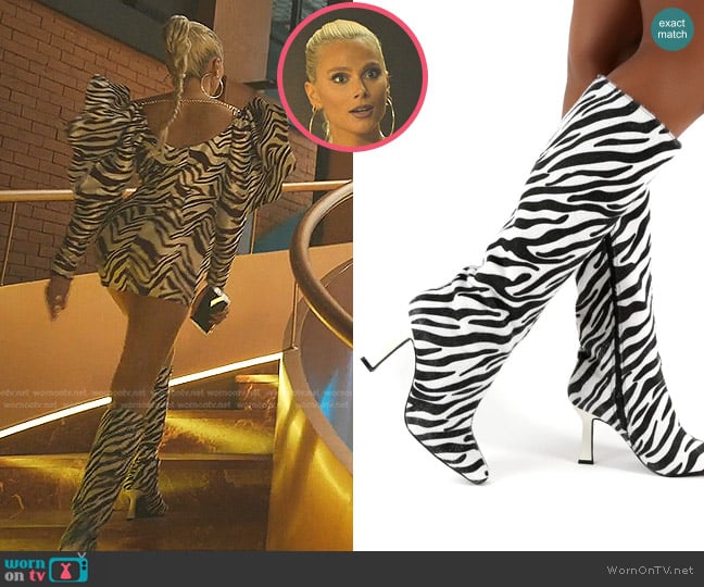 Public Desire Repeat Zebra Heeled Knee High Boots worn by Isadora Artinan (Valentina Zenere) on Elite