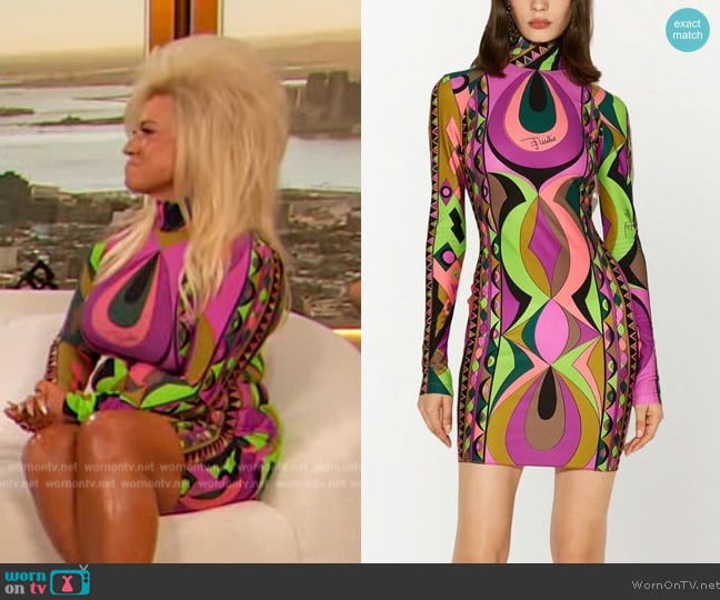 Pucci Abstract-print high-neck dress worn by Theresa Caputo on The Drew Barrymore Show