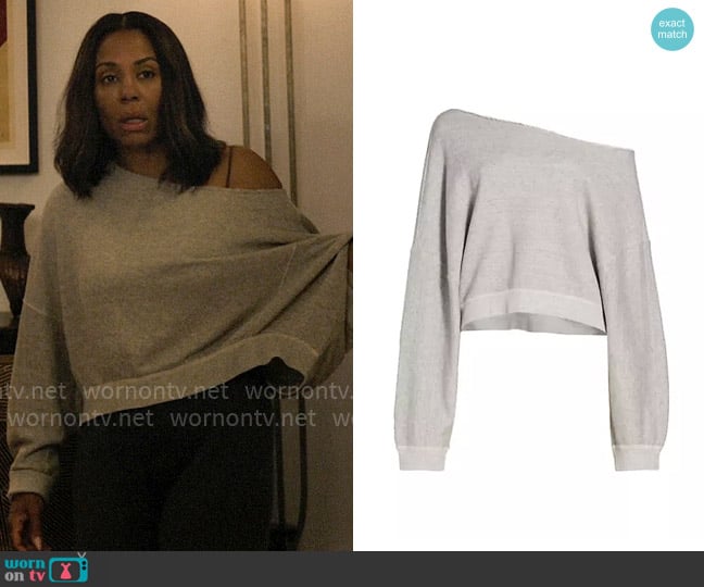 WornOnTV Mia s grey dolman sleeve sweatshirt on The Morning Show