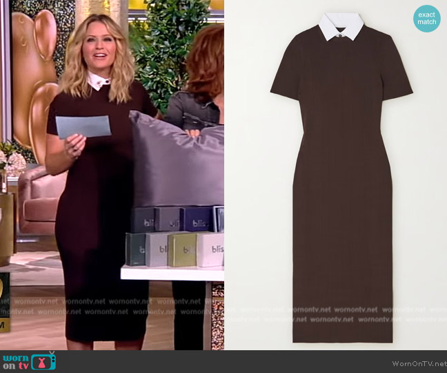 Ralph Lauren Convertible poplin-trimmed ribbed-knit midi dress worn by Sara Haines on The View