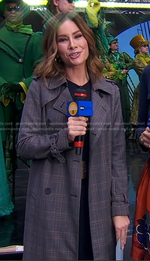 Rebecca’s grey plaid trench coat on Good Morning America