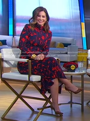 Rebecca’s navy and red floral turtleneck dress on Good Morning America