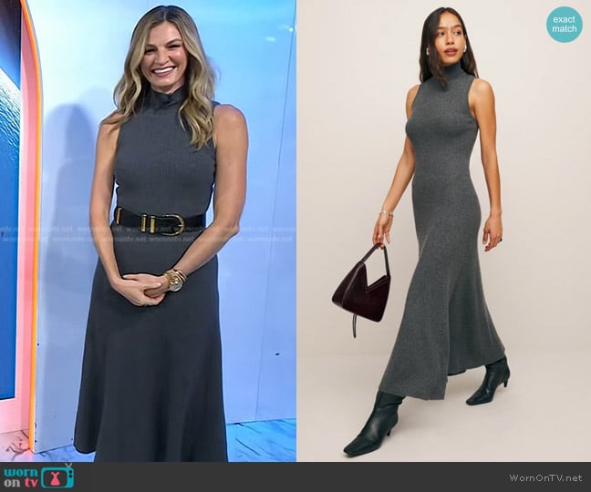 Reformation Odelia Cashmere Midi Dress in Flannel worn by Erin Andrews on Today