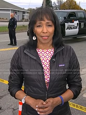 Rehema Ellis’s black quilted jacket on NBC News Daily