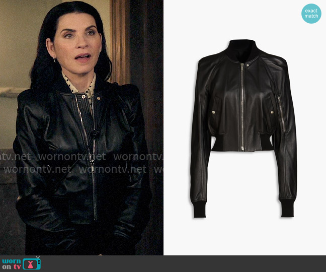 Rick Owens Leather Bomber Jacket worn by Laura Peterson (Julianna Margulies) on The Morning Show