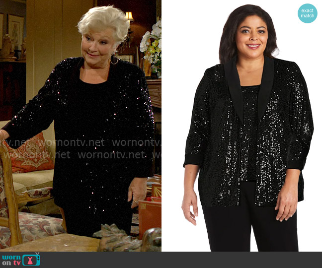 R&M Richards Beaded Jacket Set with Matching Pant worn by Traci Abbott (Beth Maitland) on The Young and the Restless