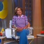 Robin’s geometric polo sweater and blue pants on Good Morning America