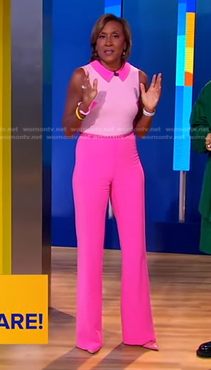 Robin's pink colorblock collared jumpsuit on Good Morning America