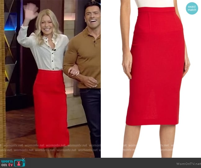 Roland Mouret Arreton Wool Pencil Skirt worn by Kelly Ripa on Live with Kelly and Mark