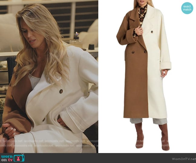 Ronny Kobo Minka Double Breasted Colorblocked Coat worn by Olivia Flowers on Southern Charm