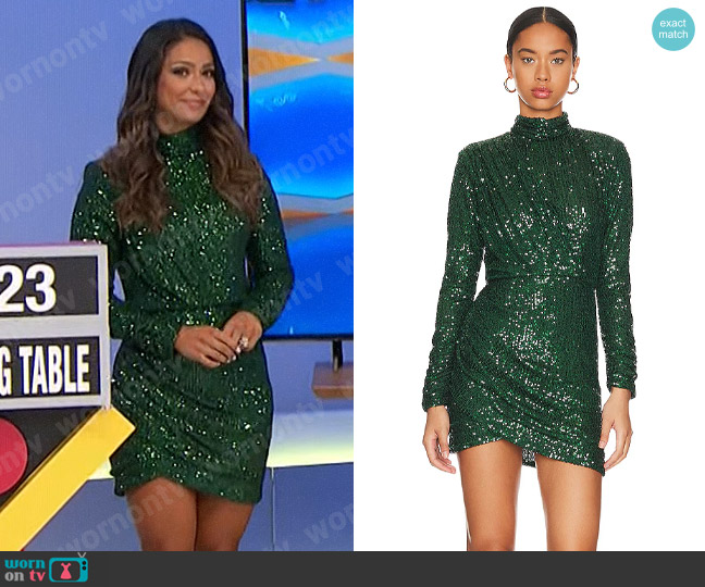 Ronny Kobo Jane Dress in Mini Sequins Emerald worn by Manuela Arbeláez on The Price is Right