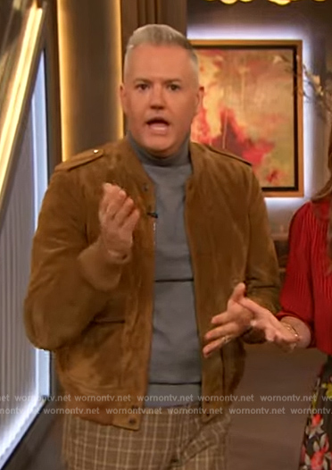 Ross Mathews’ brown suede jacket on The Drew Barrymore Show