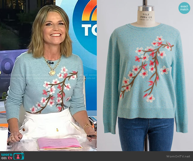 WornOnTV: Savannah’s blue cherry blossom sweater and white skirt on ...
