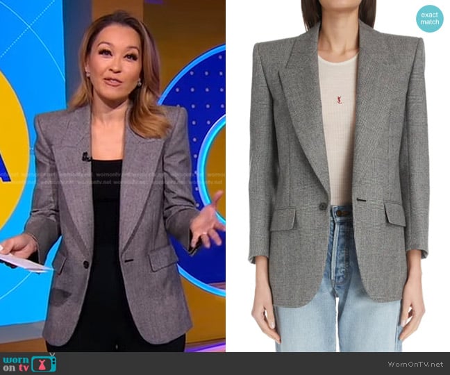 Saint Laurent Micro-Check Wool Blazer Jacket worn by Eva Pilgrim on Good Morning America