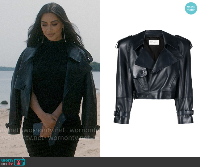 Saint Laurent Cropped leather jacket worn by Siobhan Corbyn (Kim Kardashian) on American Horror Story