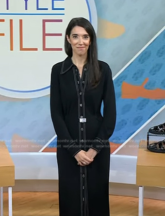 Sally Holmes’s black shirtdress with white stitching on Today