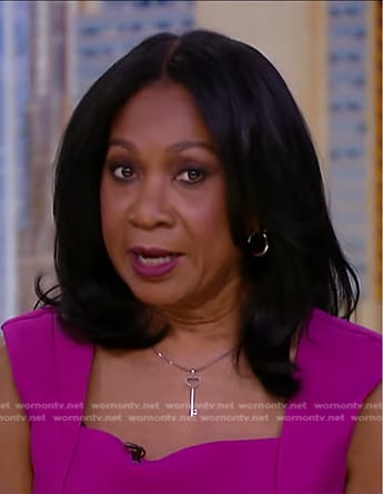 Sandra Bookman’s pink square neck dress on Good Morning America