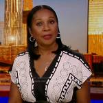 Sandra Bookman’s white and black printed dress on Good Morning America