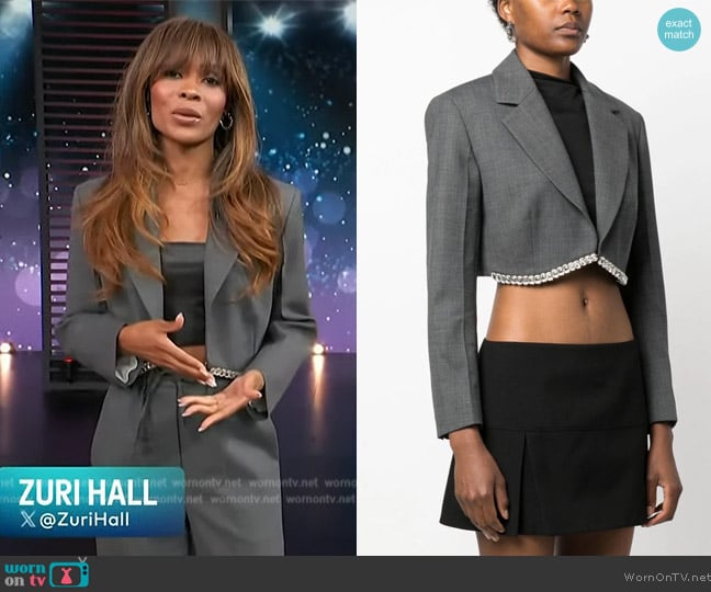 Sandro Sue wool-blend cropped blazer worn by Zuri Hall on Access Hollywood