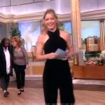 Sara’s black cross neck jumpsuit on The View