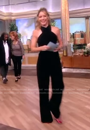 Sara's black cross neck jumpsuit on The View