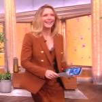 Sara’s brown blazer and lace trim dress on The View