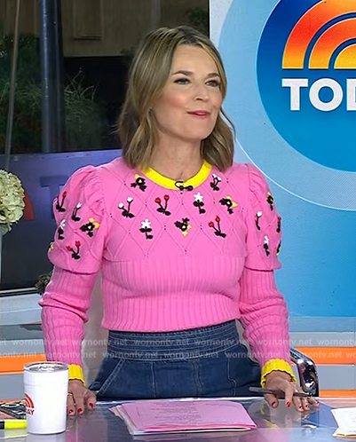 Savannah’s pink floral embroidered sweater on Today