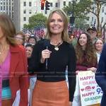 Savannah’s black gathered top and orange skirt on Today