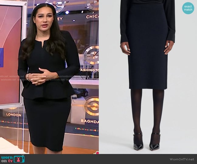 Scanlan Theodore Crepe Knit Pencil Skirt worn by Morgan Radford on NBC News Daily