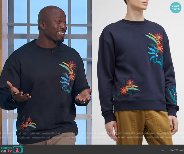 Scotch and Soda Embroidered Floral Sweatshirt worn by Akbar Gbajabiamila on The Talk