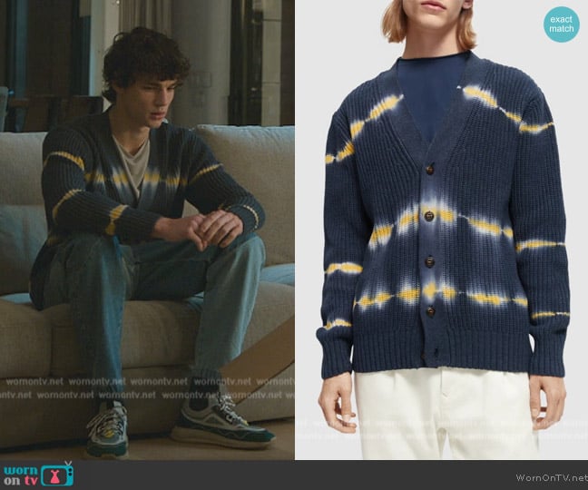 Scotch and Soda Tie-dye rib knit cardigan worn by Joel (Fernando Líndez) on Elite