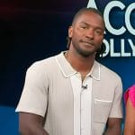 Scott’s beige contrast tipped shirt on Access Hollywood