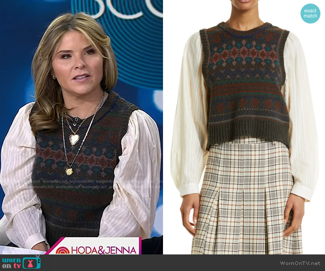 Sea Finja Fair Isle Mixed Media Top in Brown worn by Jenna Bush Hager on Today