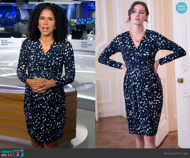 Seraphine Navy Print Jersey Maternity & Nursing Dress worn by Adriana Diaz on CBS Evening News