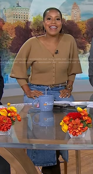 Sheinelle’s camel cardigan and belt on Today