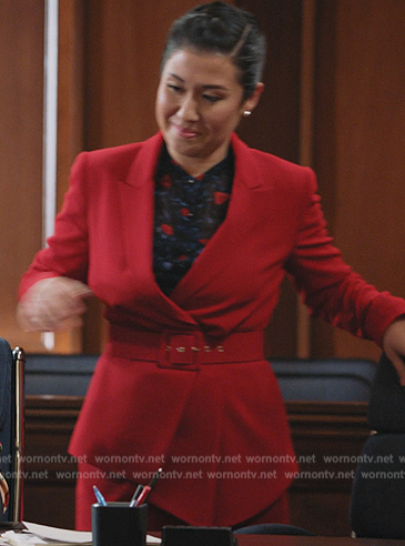 Sherri's red belted blazer on All Rise