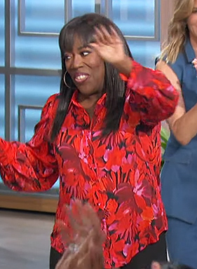 Sheryl's red floral print blouse on The Talk