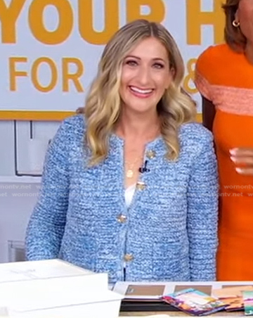 Shira Gill’s blue knit cardigan on Good Morning America