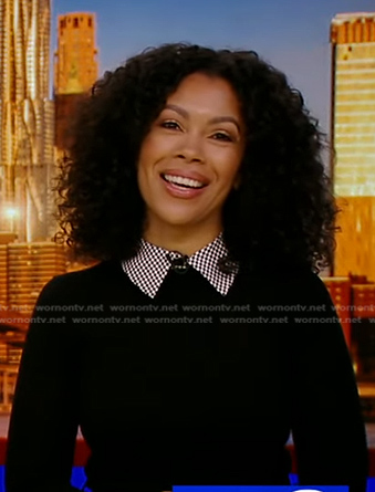 Shirleen Allicot’s black houndstooth collared sweater on Good Morning America